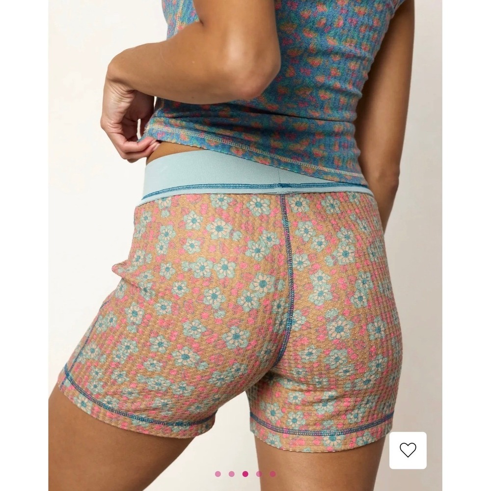 Natural Life Pajama Set Waffle Knit Floral Cami and Shorts Blue Orange NWT - Picture 2 of 11